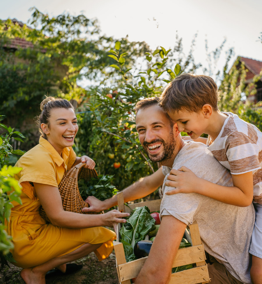 Young family in garden